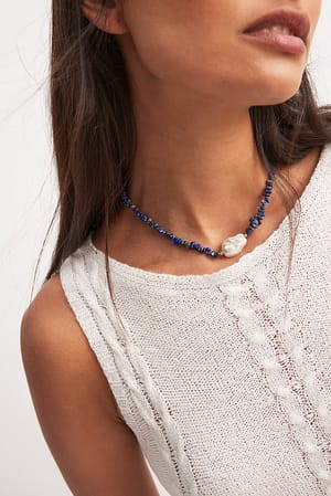Blue Big Pearl Colored Necklace