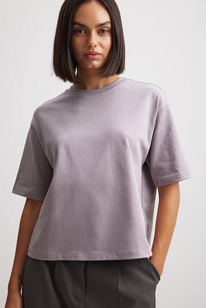 Grey T-shirt squadrata in tessuto pesante