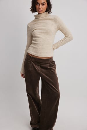 Dark Brown Pantaloni in velluto a coste a vita bassa