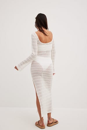 Offwhite Gehaakte maxi-jurk met structuur