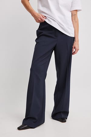 Navy Flared Fitted Mid Waist Suit Pants