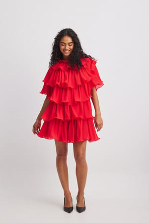 Red Flounce Detail Mini Dress