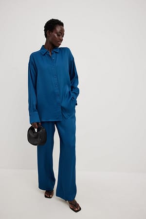 Blue Flowy broek met elastische taille