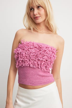 Pink Top a fascia in maglia con volant