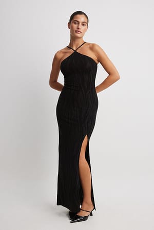 Black Jacquard maxi-jurk met glitters