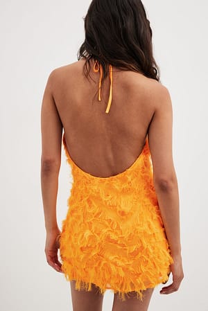 Orange Halterneck Mini Feather Dress