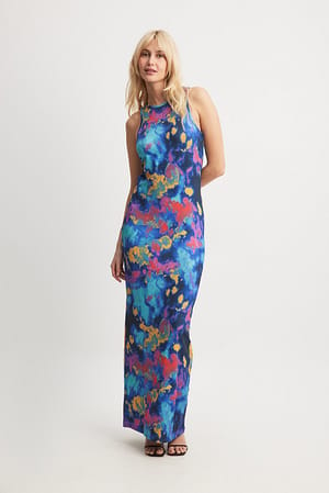 Midnight Bloom Maxi-jurk met halternek en print