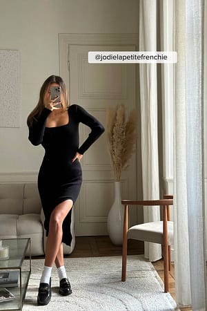Black Vestido midi de cuello en U con raja