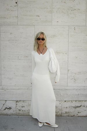 Cream Knitted Long Sleeve Maxi Dress