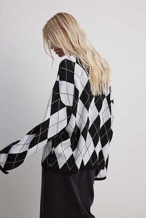 Black/White Gebreid geruite sweater