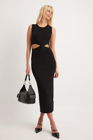 Black Knitted Cut Out Midi Dress