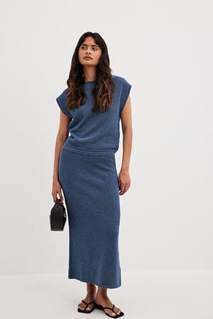 Blue Knitted Midi Skirt