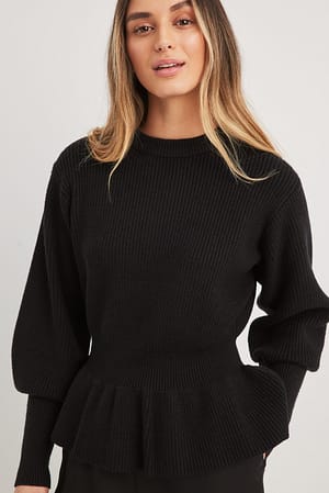 Black Knitted Peplum Sweater