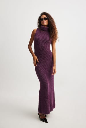 Purple Gebreide maxi-jurk met turtleneck