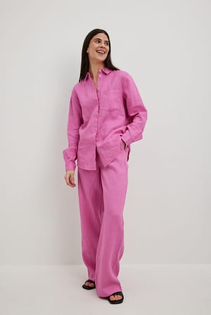 Pink Linen Wide Leg Pants
