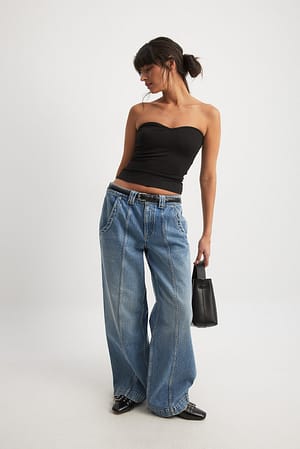 Mid Blue Jeans a vita bassa con dettaglio sulla tasche