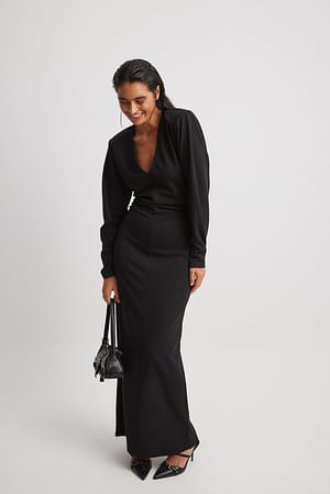 Black Maxi-jurk met gemarkeerde schouder