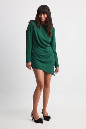Dark Green Ingerimpelde mini-jurk met gemarkeerde taille