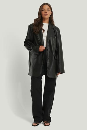 Black Maxi Oversized PU Blazer