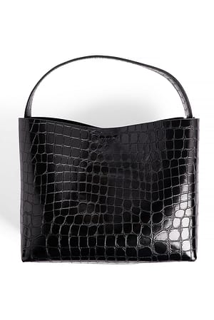 Black Croco Medium Bucket Crossbody Bag
