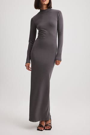 Dark Grey Modale maxi-jurk met kraag