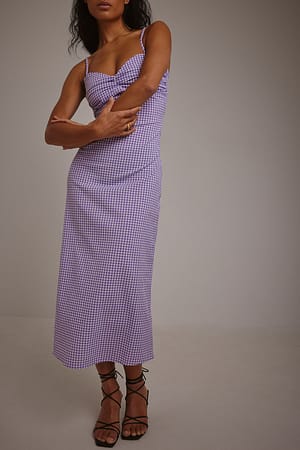 Checked Purple Midi-Kleid