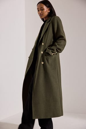 Dark Green Classic Straight Gold Button Coat