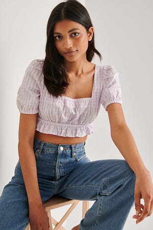 Purple/White Gingham Cropped Top