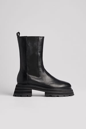 Black Heavy Profile Leather Chelsea Boots