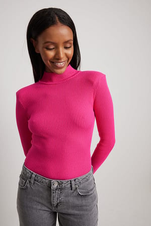 Pink Gebreide trui met schoudervullingen