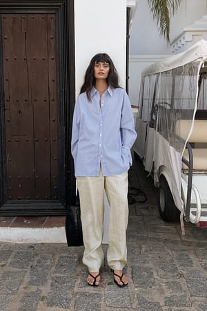 Beige Linen Wide Leg Pants