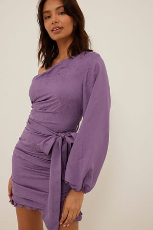 Purple Einseitig schulterfreies Minikleid mit Schnürung an der Taille