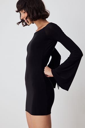 Black Open Back Off Shoulder Mini Dress