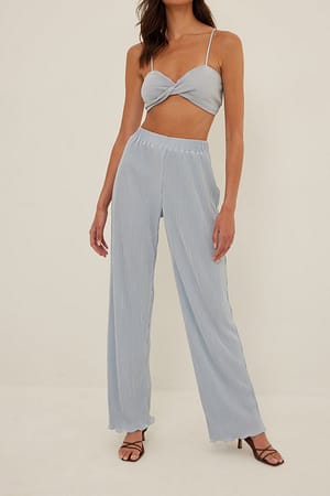 Light Blue Plissee-Hose mit hoher Taille