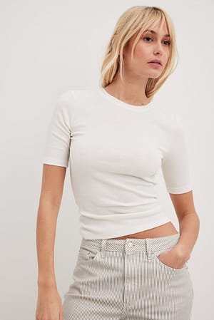 Offwhite Round Neck Ribbed Top