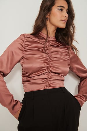 Pink Rose Ruched Satin Blouse