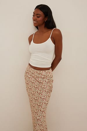 Flower Print Satin Midi Skirt