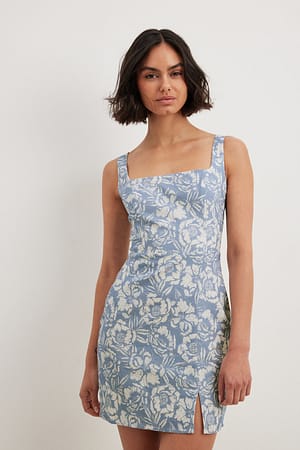 Ash Floral Mini-jurk van linnenmix met vierkante halslijn