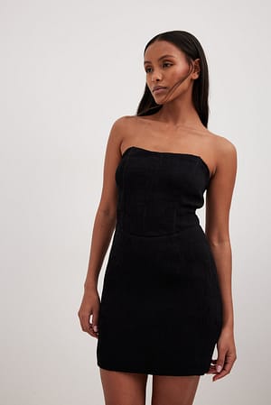 Black Gestructureerde bandeau mini-jurk