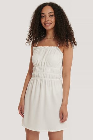 White Structured Smock Waist Mini  Dress
