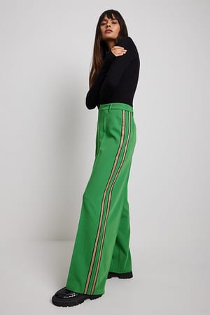 Green Pantaloni eleganti con banda laterale