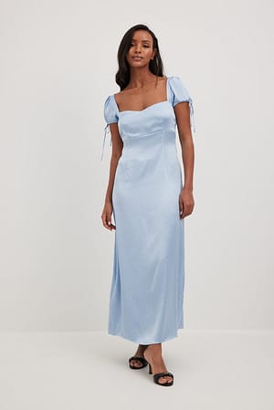 Blue Dots Midi-jurk met das-details