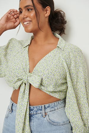 Green/Lilac Twist Front Short Sleeve Blouse