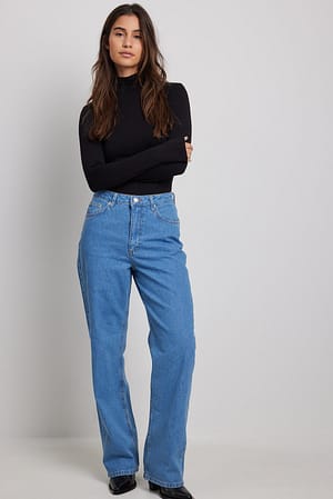 Blue Denim-Jeans mit weiten Beinen und hoher Taille