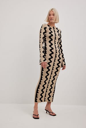 Black Snake Wide Sleeve Knitted Maxi Dress