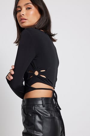 Black Wrap Butterfly Detail Cut Out Top