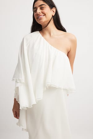 White Chiffon asymmetrische mini-jurk met one-shoulder