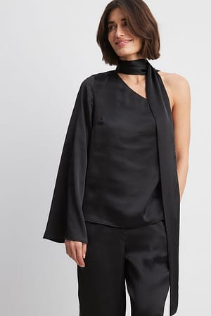 Black Satijnen blouse met one-sleeve