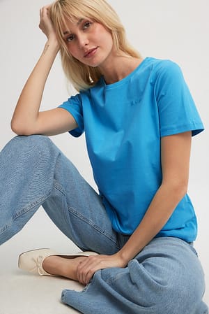 Horizon Blue T-shirt semplice con logo in tessuto organico