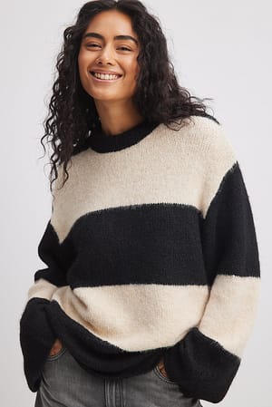 Black/Beige Oversized Color Block Sweater